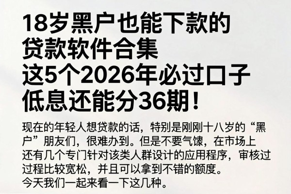 18岁黑户也能下款的贷款软件合集,这5个2026年必过口子低息还能分36期!