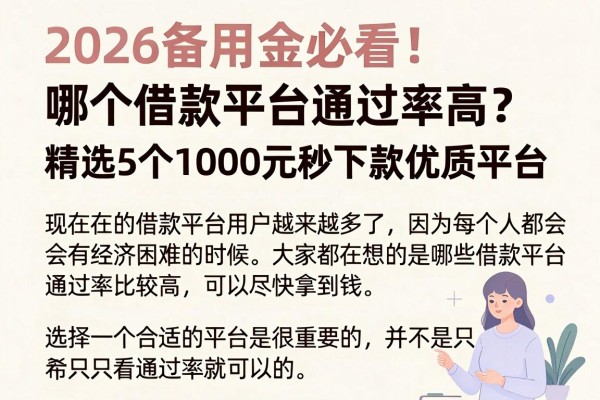2026备用金必看!哪个借款平台通过率高?精选5个1000元秒下款优质平台