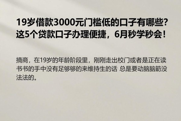 19岁借款3000元门槛低的口子有哪些?这5个贷款口子办理便捷,6月秒学秒会!