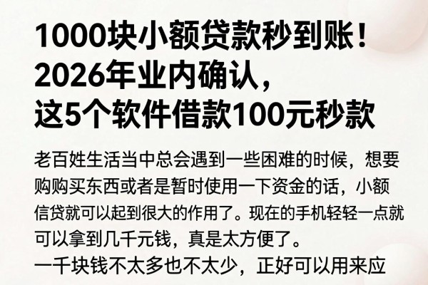 1000块小额贷款秒到账!2026年业内确认,这5个软件借款100元秒款
