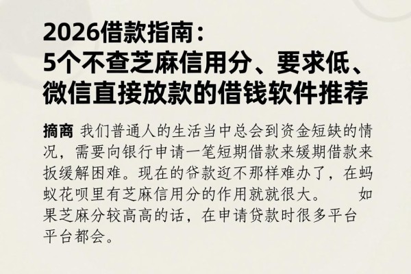 2026借款指南:5个不查芝麻信用分、要求低、微信直接放款的借钱软件推荐
