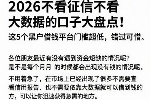 2026不看征信不看大数据的口子大盘点！这5个黑户借钱平台门槛超低，错过可惜