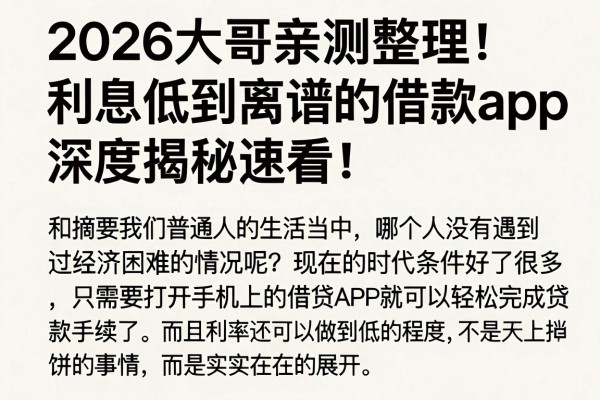 2026大哥亲测整理！利息低到离谱的借款app排行榜，深度揭秘速看！
