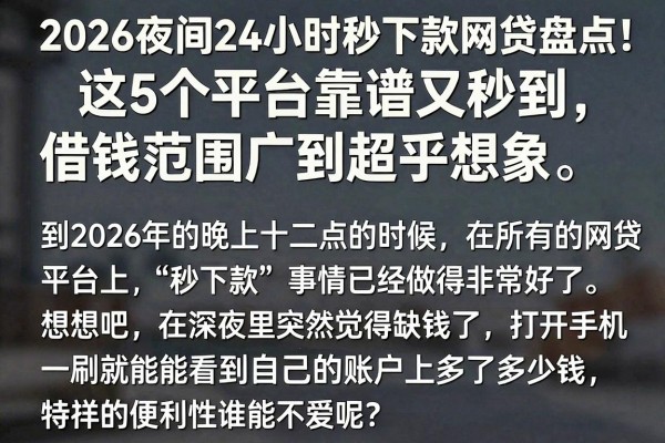 2026夜间24小时秒下款网贷盘点!这5个平台靠谱又秒到,借钱范围广到超乎想象