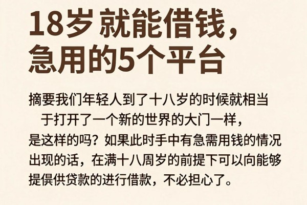 18岁就能借钱急用的5个平台,满18周岁能贷款的平台里这几个下款快又实用