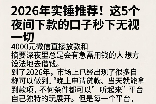 2026年实锤推荐!这5个夜间下款的口子秒下无视一切,4000元微信直接放款