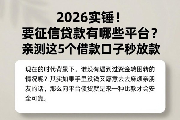 2026实锤！要征信贷款有哪些平台？亲测这5个借款口子秒放款