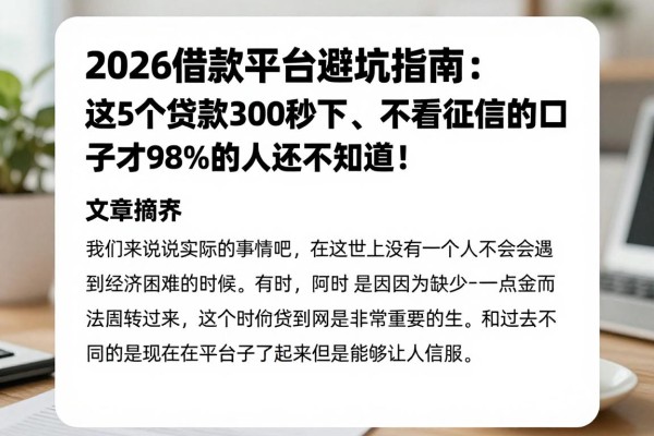 2026借款平台避坑指南:这5个贷款3000秒下、不看征信的口子才稳妥,98%的人还不知道!