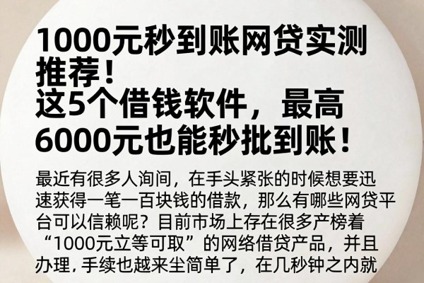 1000元秒到账网贷实测推荐!这5个借钱软件,最高6000元也能秒批到账!