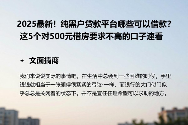 2025最新！纯黑户贷款平台有哪些可以借款？这5个对500元借款要求不高的口子速看
