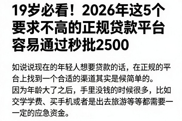 19岁必看!2026年这5个要求不高的正规贷款平台,容易通过秒批2500