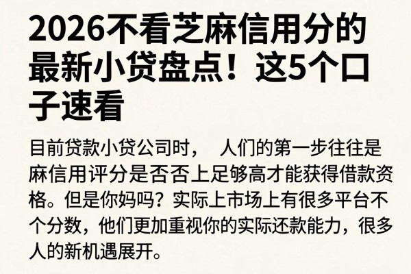 2026不看芝麻信用分的最新小贷盘点！这5个口子速看