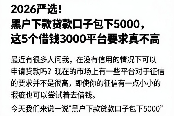 2026严选!黑户下款贷款口子包下5000,这5个借钱3000平台要求真不高