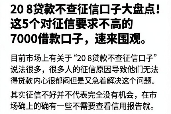20 8贷款不查征信口子大盘点!这5个对征信要求不高的7000借款口子,速来围观