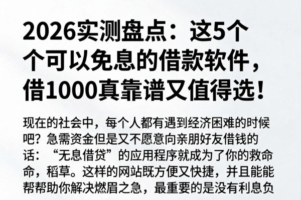 2026实测盘点：这5个可以免息的借款软件，借1000真靠谱又值得选！
