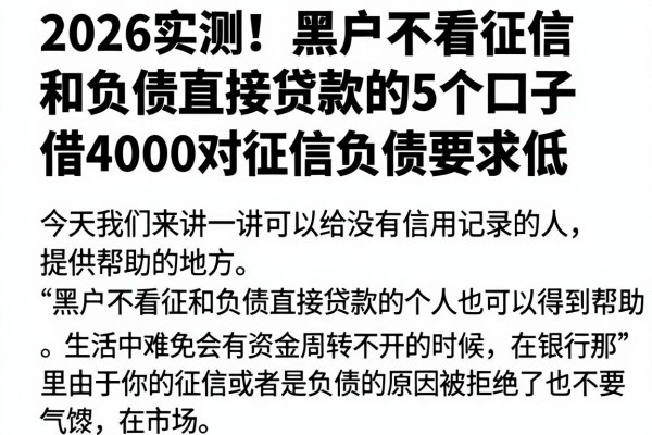 2026实测!黑户不看征信和负债直接贷款的5个口子,借4000对征信负债要求低