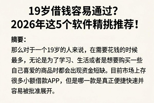 19岁借钱容易通过？2026年这5个软件精挑推荐！