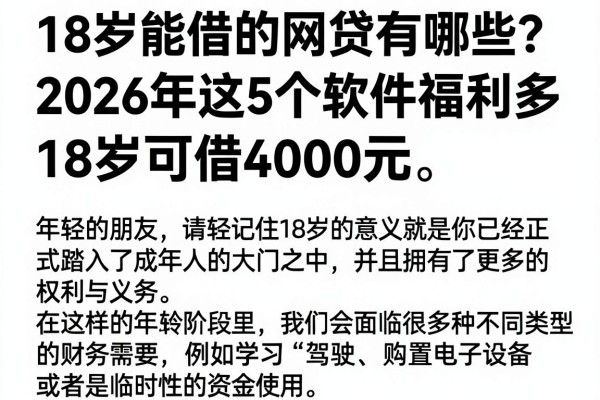 18岁能借的网贷有哪些?2026年这5个软件福利多,18岁可借4000元
