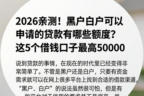2026亲测!黑户白户可以申请的贷款有哪些额度?这5个借钱口子最高50000