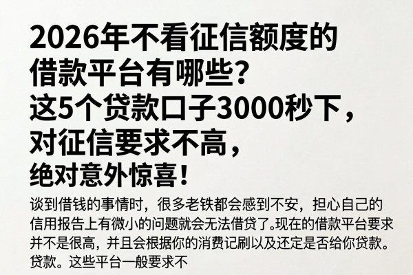 2026年不看征信额度的借款平台有哪些?这5个贷款口子3000秒下,对征信要求不高,绝对意外惊喜!
