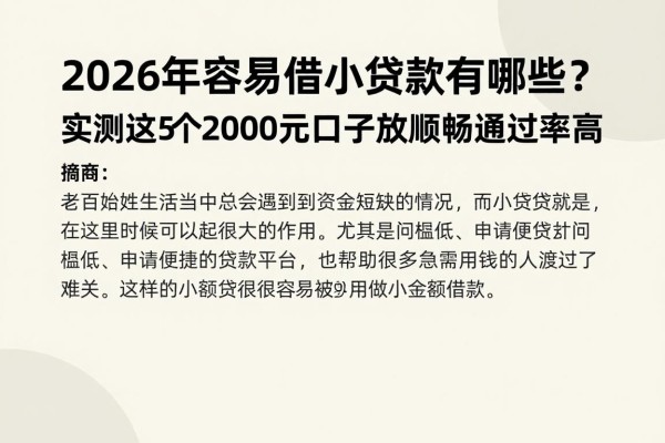 2026年容易借小额贷款有哪些?实测这5个2000元口子放款顺畅通过率高