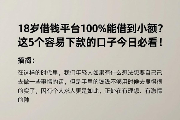 18岁借钱平台100%能借到小额？这5个容易下款的口子今日必看！