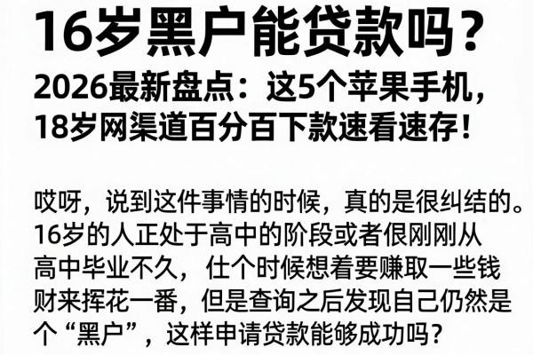 16岁黑户能贷款吗？2026最新盘点：这5个苹果手机18岁网贷渠道百分百下款速看速存！