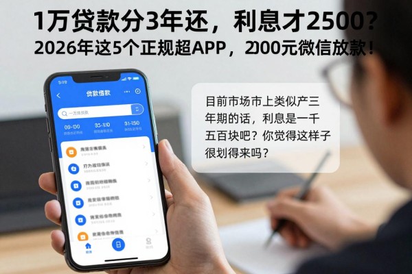 1万贷款分3年还，利息才2500？2026年这5个正规APP借钱超划算，2000元微信直接放款！