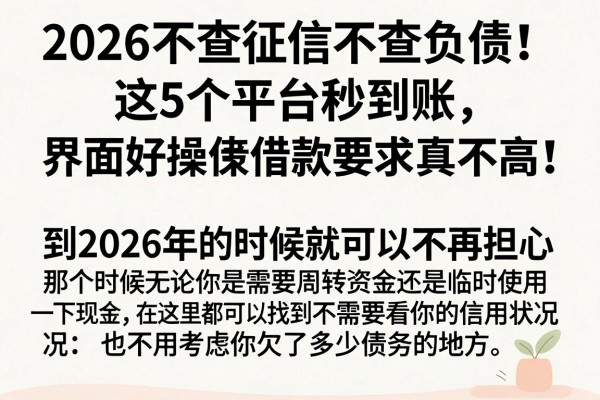 2026不查征信不查负债!这5个平台秒到账、界面好操作,借款要求真不高