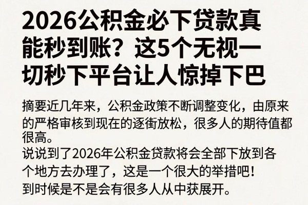 2026公积金必下贷款真能秒到账?这5个无视一切秒下平台让人惊掉下巴