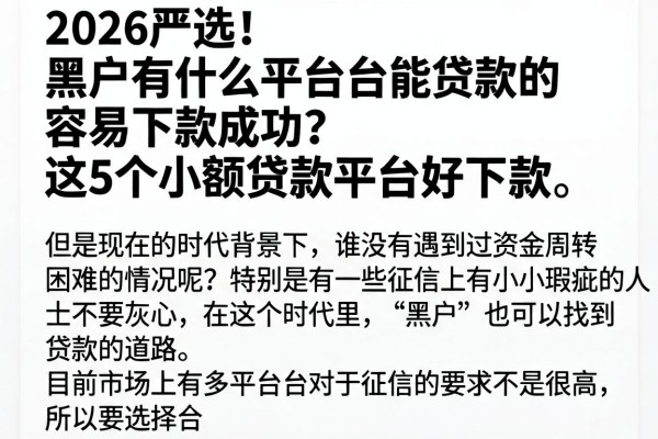 2026严选!黑户有什么平台能贷款的 容易下款成功?这5个小额贷款平台好下款
