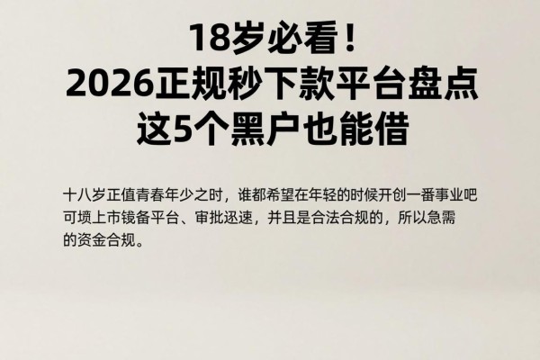 18岁必看！2026正规秒下款平台盘点，这5个黑户也能借