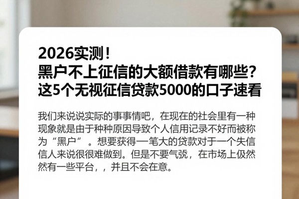 2026实测！黑户不上征信的大额借款有哪些？这5个无视征信贷款5000的口子速看