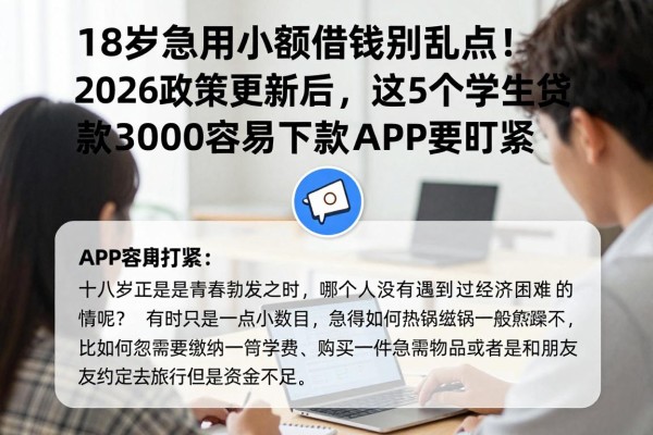 18岁急用小额借钱别乱点!2026政策更新后,这5个学生贷款3000容易下款APP要盯紧
