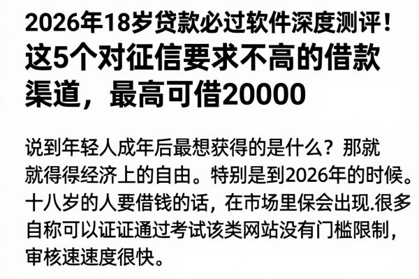 2026年18岁贷款必过软件深度测评!这5个对征信要求不高的借款渠道,最高可借20000