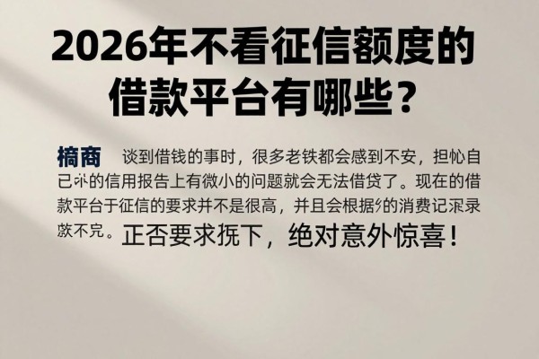 2026年不看征信额度的借款平台有哪些？这5个贷款口子3000秒下，对征信要求不高，绝对意外惊喜！