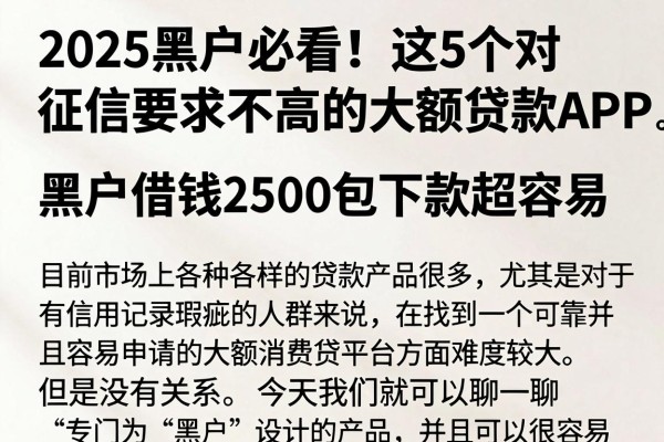 2025黑户必看！这5个对征信要求不高的大额贷款APP，黑户借钱2500包下款超容易