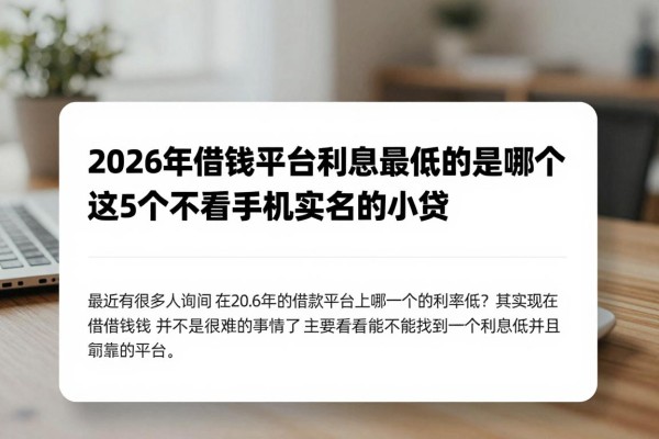 2026年借钱平台利息最低的是哪个?3月最新盘点这5个不看手机实名的小贷