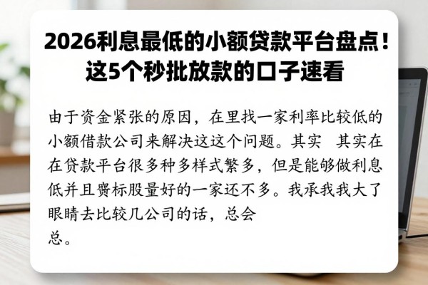 2026利息最低的小额贷款平台盘点!这5个秒批放款的口子速看