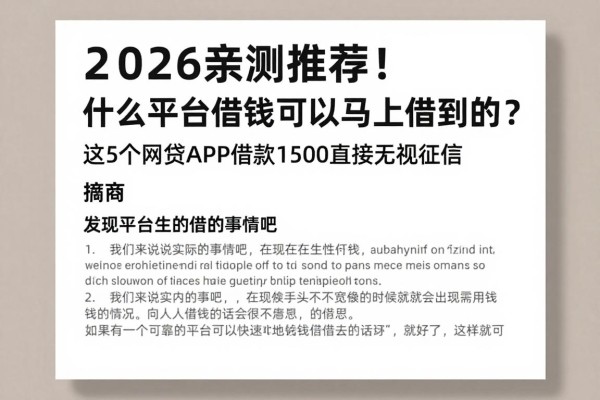 2026亲测推荐！什么平台借钱可以马上借到的？这5个网贷APP借款1500直接无视征信