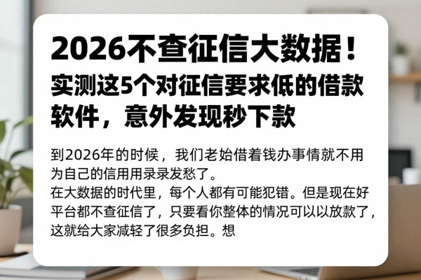 2026不查征信大数据！实测这5个对征信要求低的借款软件，意外发现秒下款