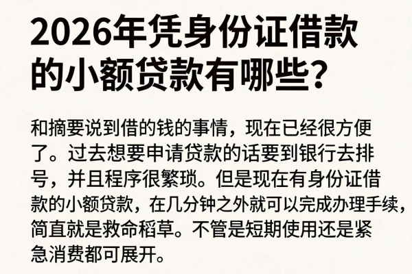 2026年凭身份证借款的小额贷款有哪些？深挖这5个，精心点评来了！