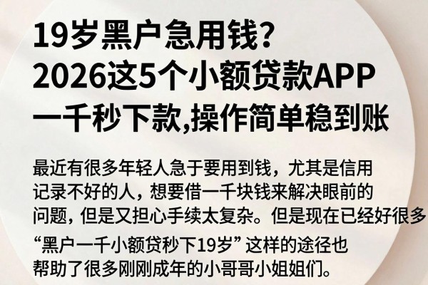 19岁黑户急用钱？2026这5个小额贷款APP一千秒下款，操作简单稳到账