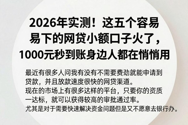 2026年实测！这五个容易下的网贷小额口子火了，1000元秒到账身边人都在悄悄用