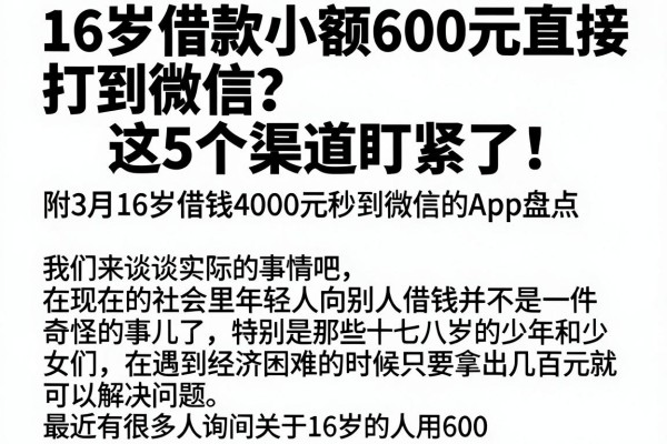 16岁借款小额600元直接打到微信？这5个渠道盯紧了，附3月16岁借钱4000元秒到微信的App盘点