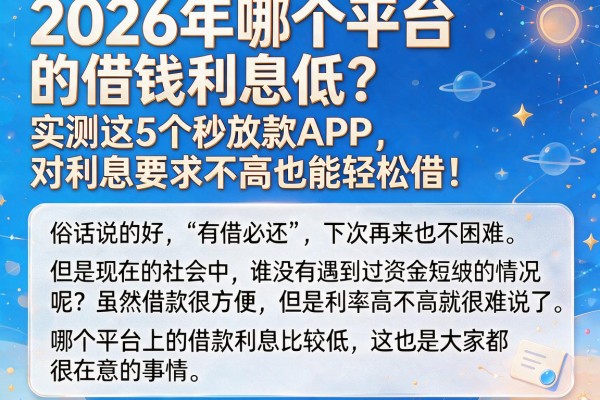 2026年哪个平台的借钱利息低？实测这5个秒放款APP，对利息要求不高也能轻松借！