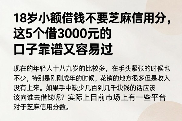 18岁小额借钱不要芝麻信用分,这5个借3000元的口子靠谱又容易过