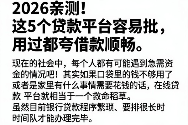 2026亲测!这5个贷款平台容易批,用过都夸借款顺畅