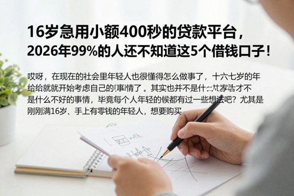 16岁急用小额400秒过的贷款平台,2026年99%的人还不知道这5个借钱口子!