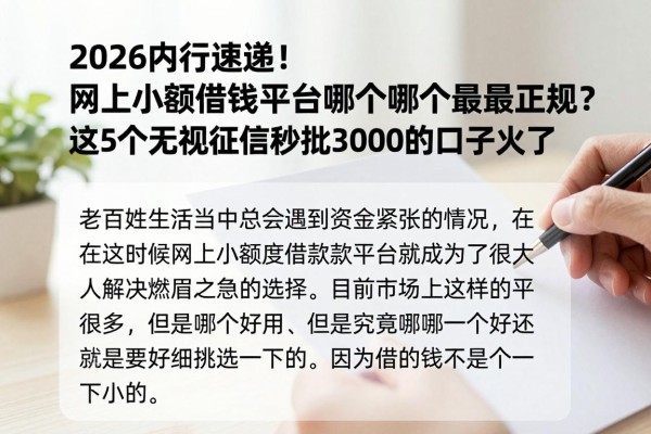 2026内行速递！网上小额借钱平台哪个好哪个最正规？这5个无视征信秒批3000的口子火了